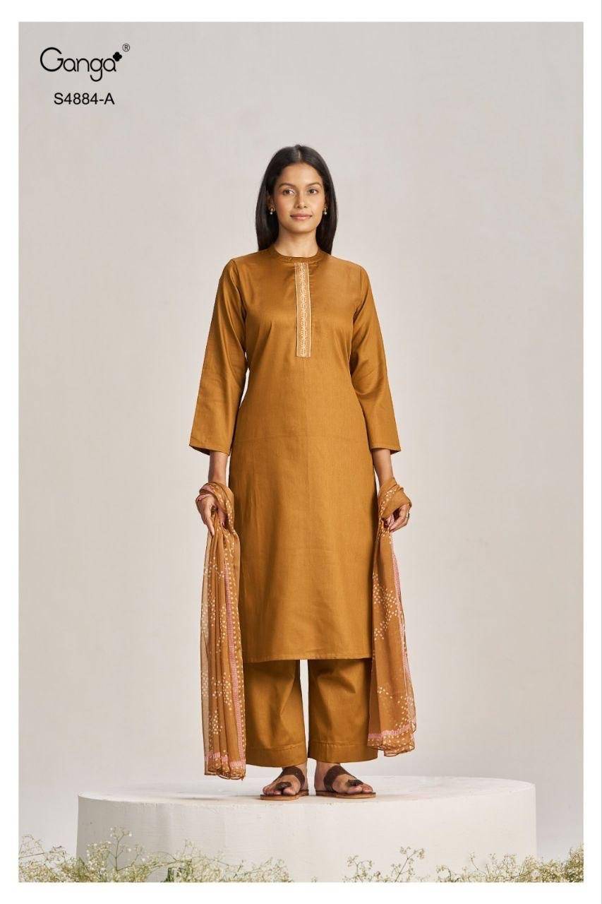 GAURA 4884 by GANGA Fashion 4884 a TO 4884 d SERIES Stylish Beautiful Colourful PREMIUM PURE COTTON Dresses At Wholesale Price
